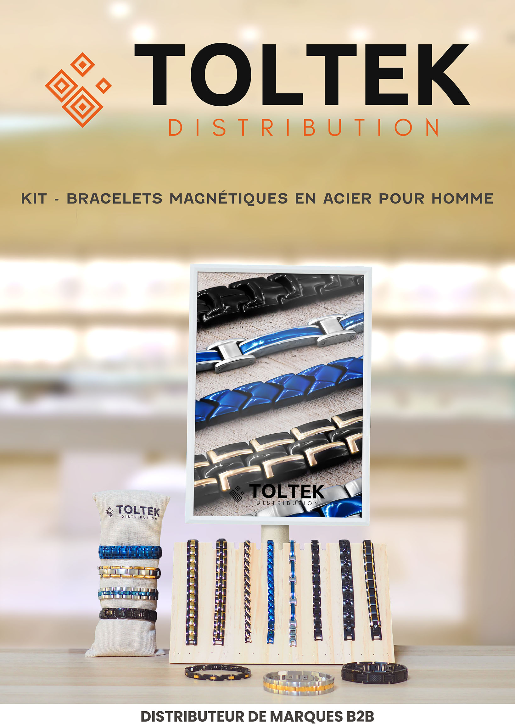KIT - Bracelets magn&eacute;tiques en acier pour homme - Toltek